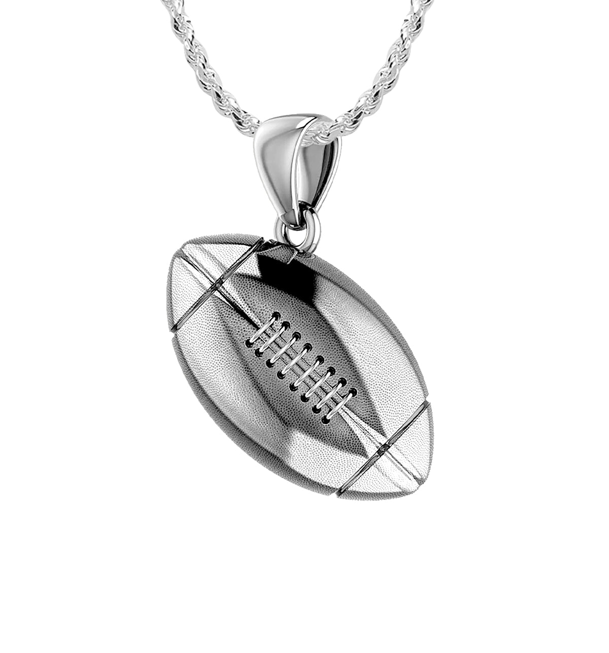 Small 925 Sterling Silver 3D Football Pendant Necklace, 17mm - US Jewels