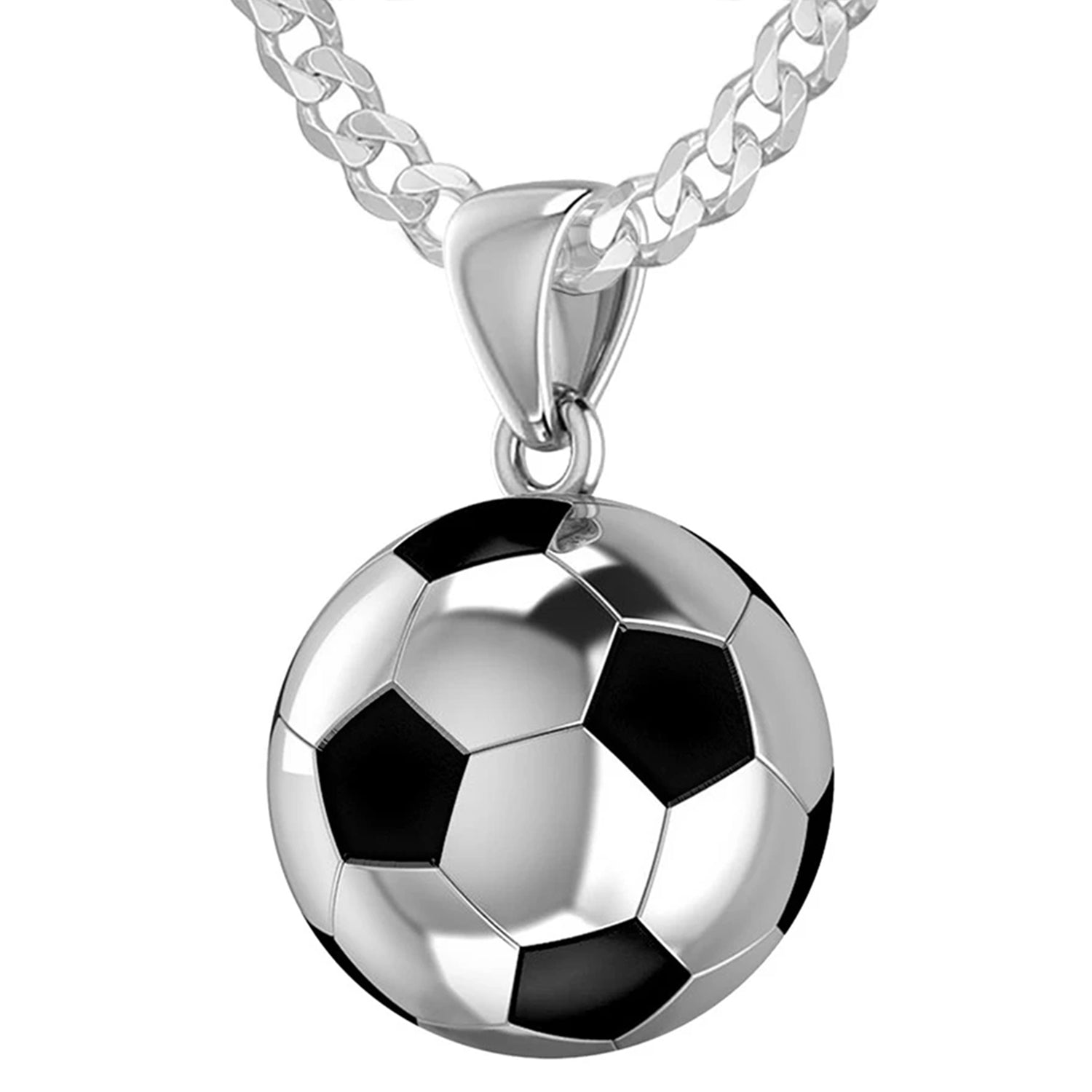 Small 925 Sterling Silver 3D Soccer Ball Football Pendant Necklace, 13mm - US Jewels