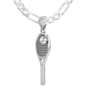 Small 925 Sterling Silver 3D Tennis Racket & Ball Pendant Necklace, 27mm - US Jewels