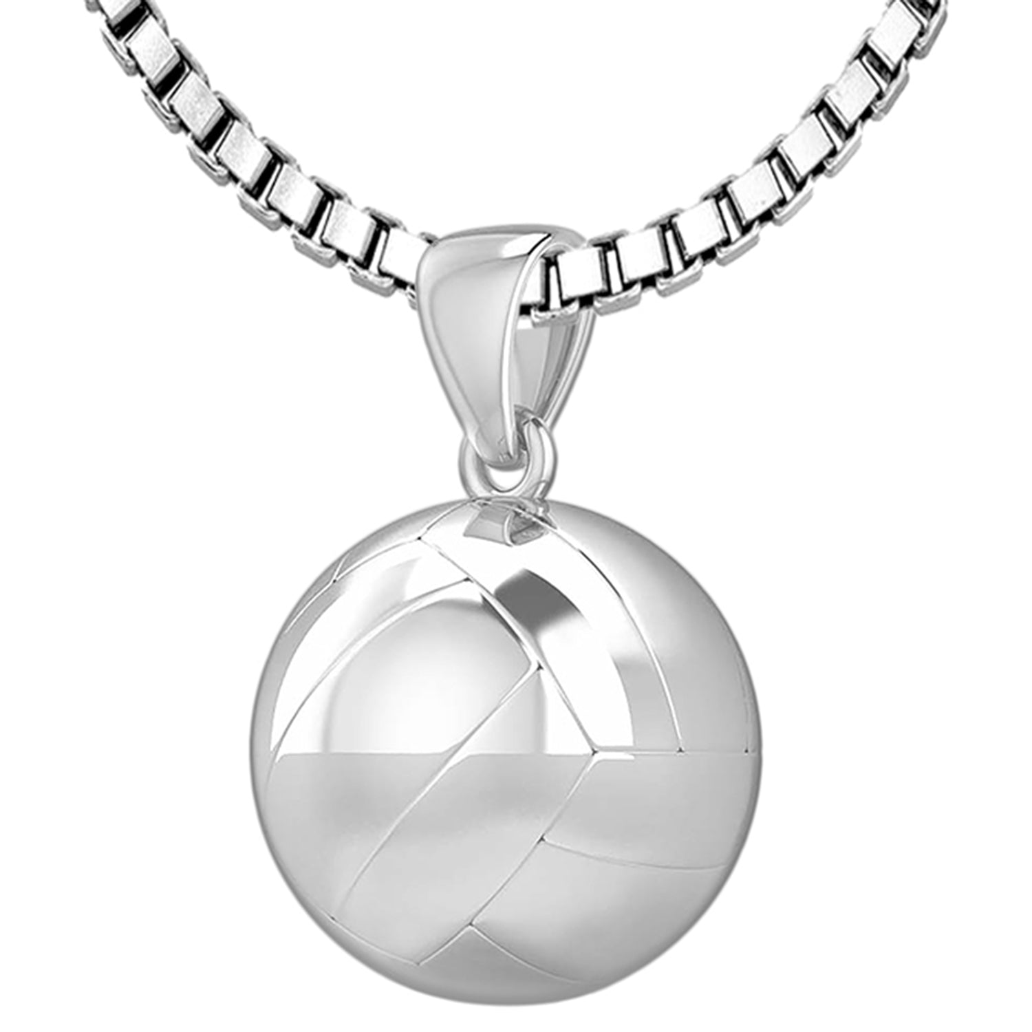 Small 925 Sterling Silver 3D Volley Ball Pendant Necklace, 13mm - US Jewels