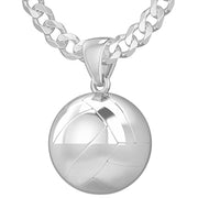 Small 925 Sterling Silver 3D Volley Ball Pendant Necklace, 13mm - US Jewels
