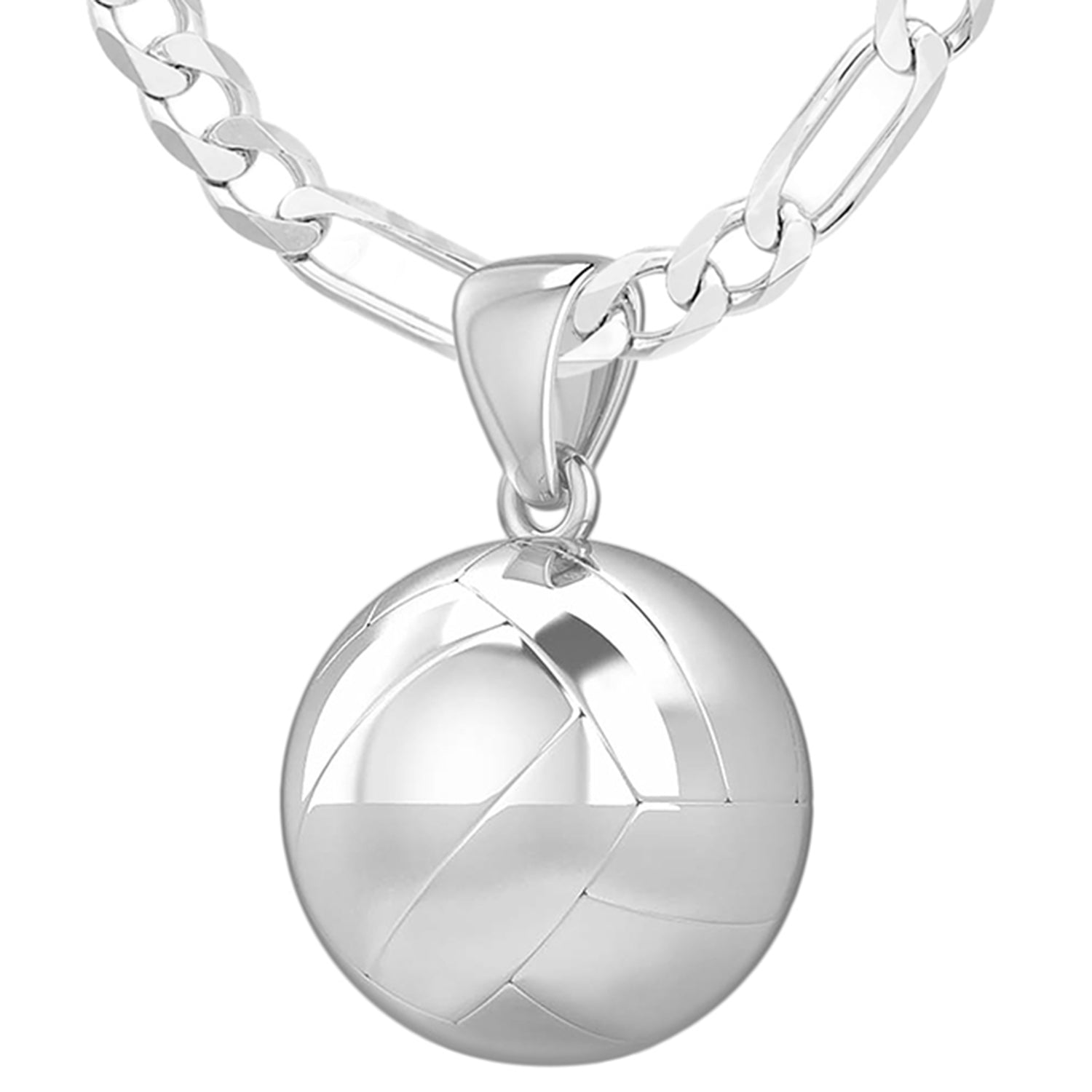 Small 925 Sterling Silver 3D Volley Ball Pendant Necklace, 13mm - US Jewels