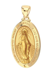 Small Ladies 14K Yellow Gold Miraculous Virgin Mary Hollow Oval Polished Pendant Necklace, 18mm - US Jewels