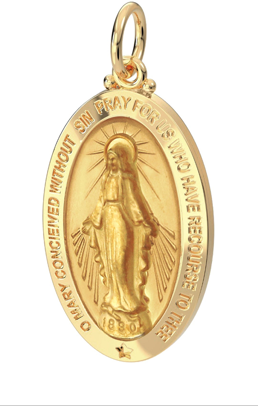 Small Ladies 14K Yellow Gold Miraculous Virgin Mary Solid Oval Polished Pendant Necklace, 18mm - US Jewels
