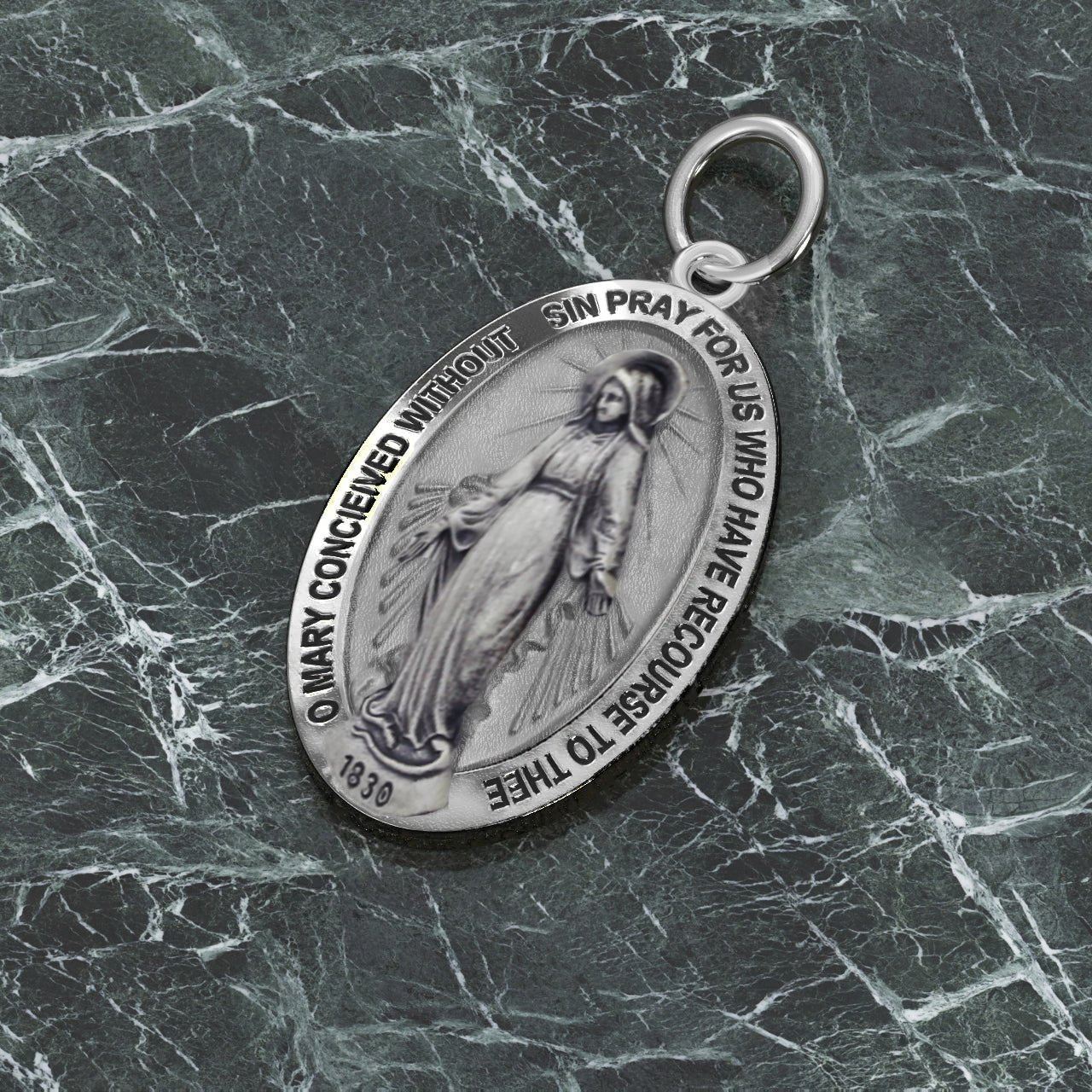 Small Ladies 925 Sterling Silver Oval Miraculous Virgin Mary Antique Finish Pendant Necklace, 21mm - US Jewels