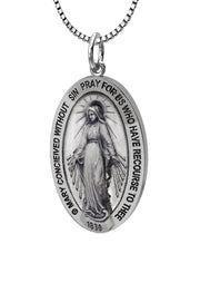 Small Ladies 925 Sterling Silver Oval Miraculous Virgin Mary Antique Finish Pendant Necklace, 21mm - US Jewels