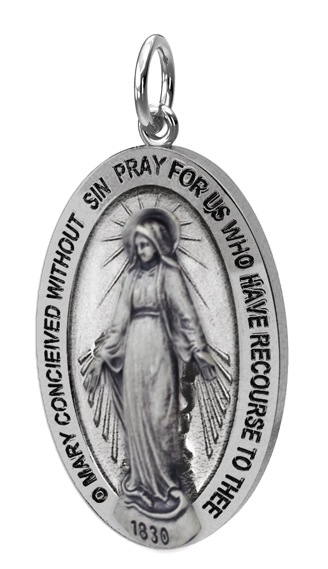 Large antique sterling silver Miraculous Medal - Medjugorje Jewelry