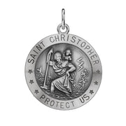 Small Ladies 925 Sterling Silver St Christopher Round Antique Pendant Necklace, 18mm - US Jewels
