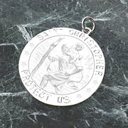 Small Ladies 925 Sterling Silver St Christopher Round Polished Pendant Necklace, 18mm - US Jewels