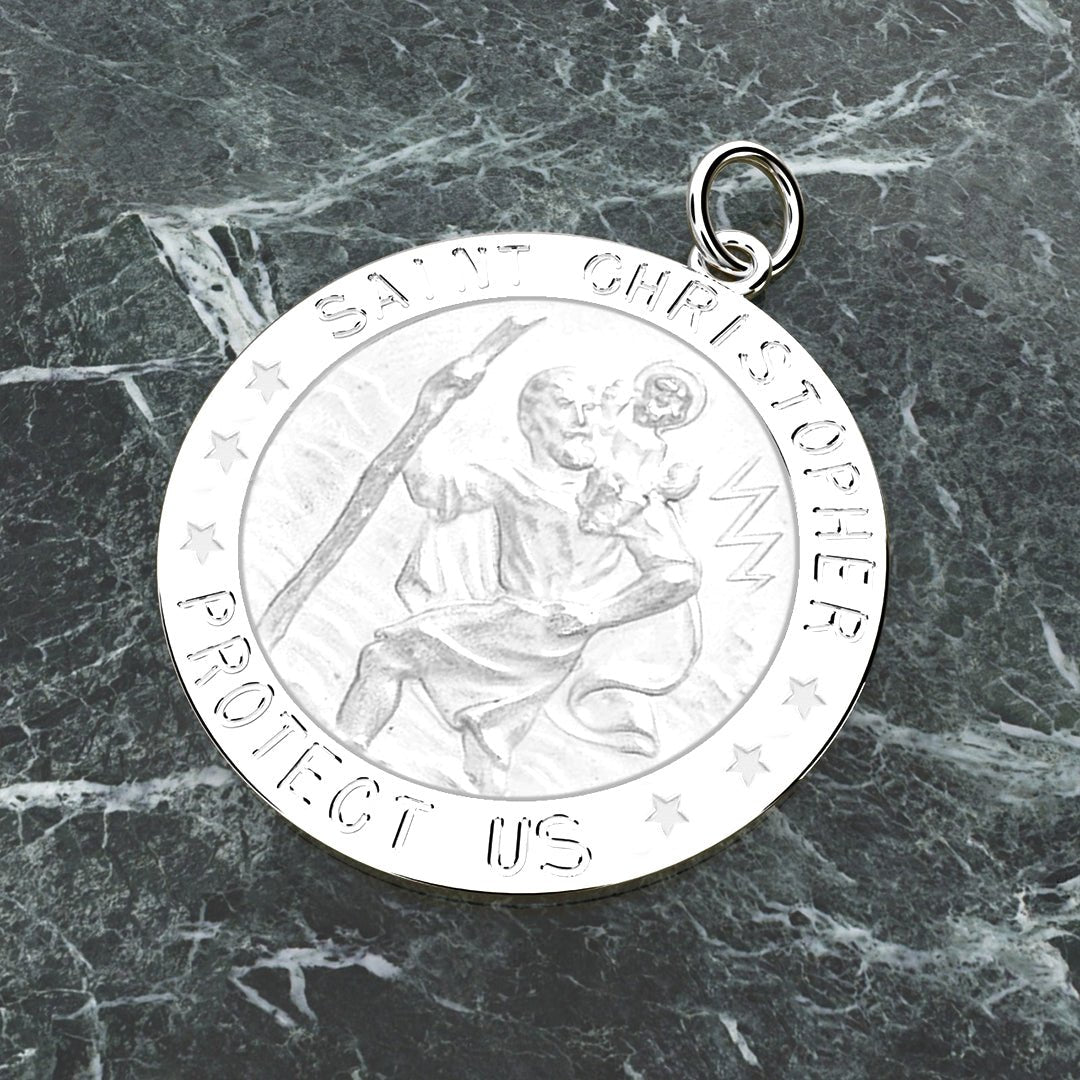 Small Ladies 925 Sterling Silver St Christopher Round Polished Pendant Necklace, 18mm - US Jewels