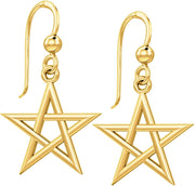 Solid 10k or 14k Wiccan Pentagram 5 Pointed Star Earrings - US Jewels