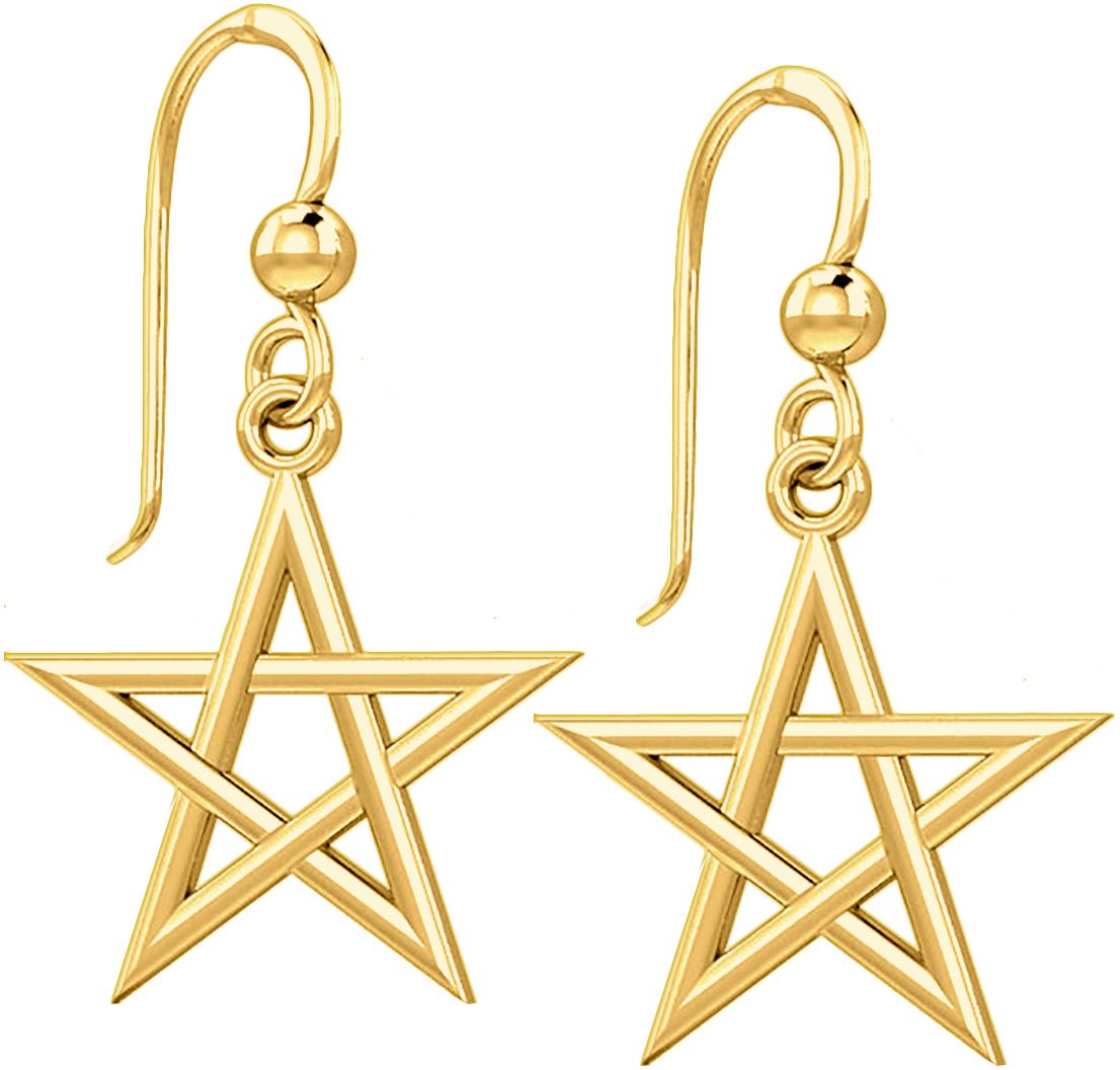 Solid 10k or 14k Wiccan Pentagram 5 Pointed Star Earrings - US Jewels