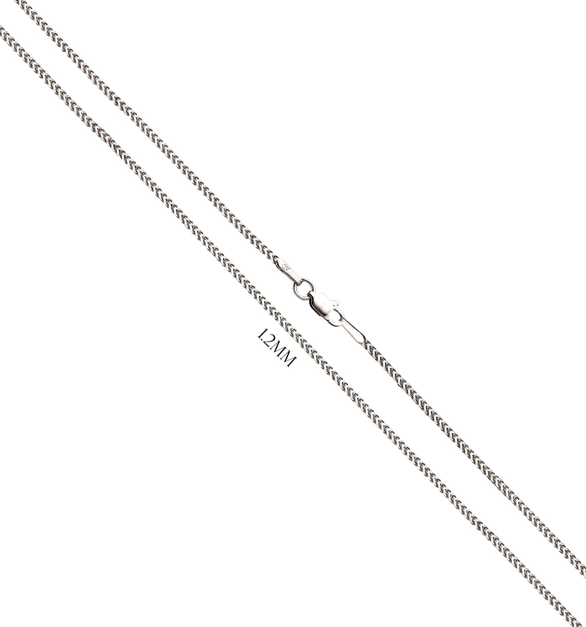 Solid 14K White Gold Italian Designed Franco Chain Necklace, 1.2mm & 1.5mm - US Jewels