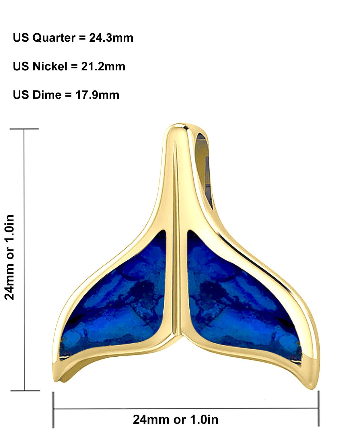 Solid 14k Yellow Gold Blue Enamel Inlay Whale Tail Aquatic Pendant Necklace - US Jewels