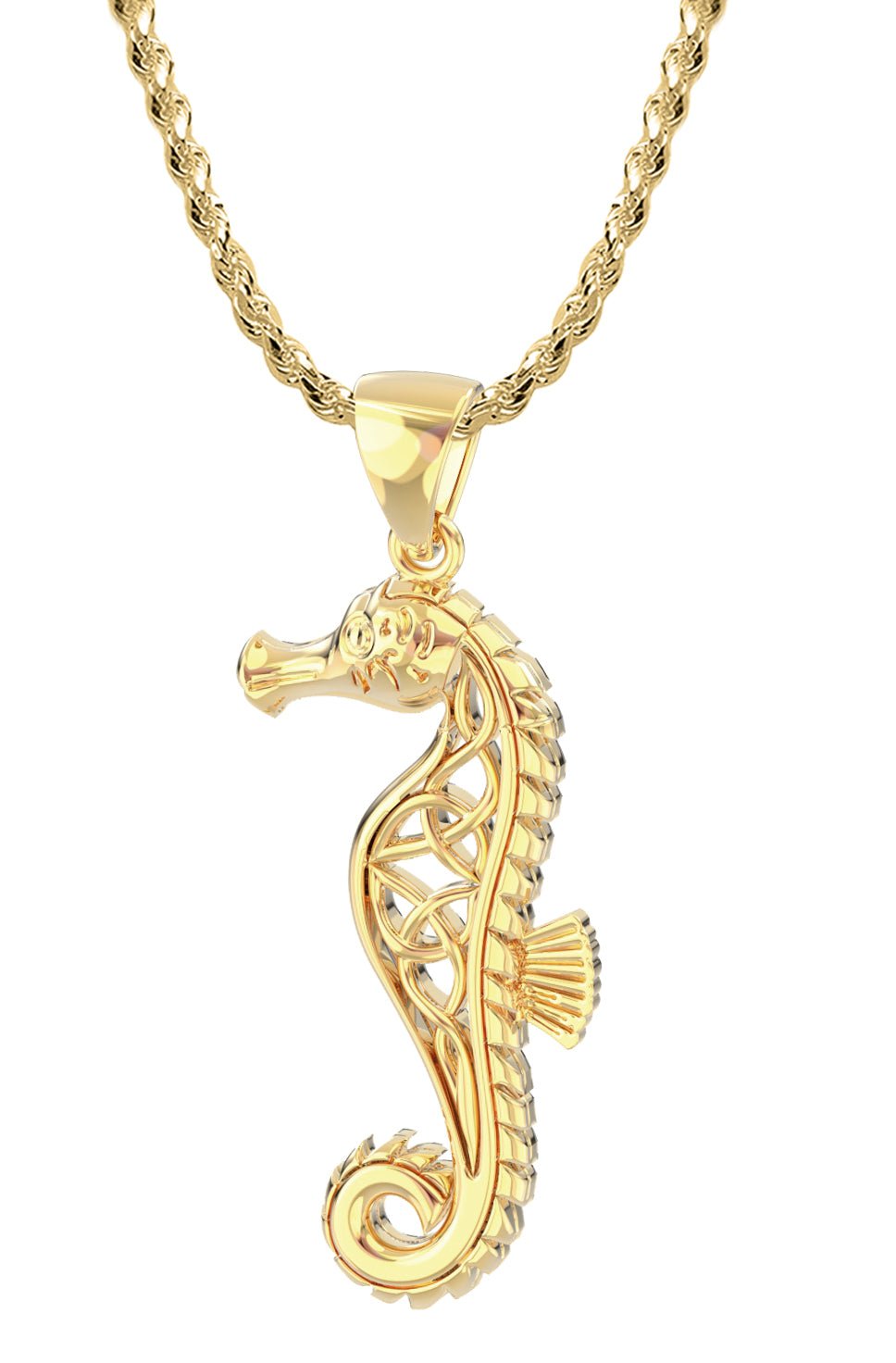 14k Yellow Gold Puffed Sea Horse hot Pendant