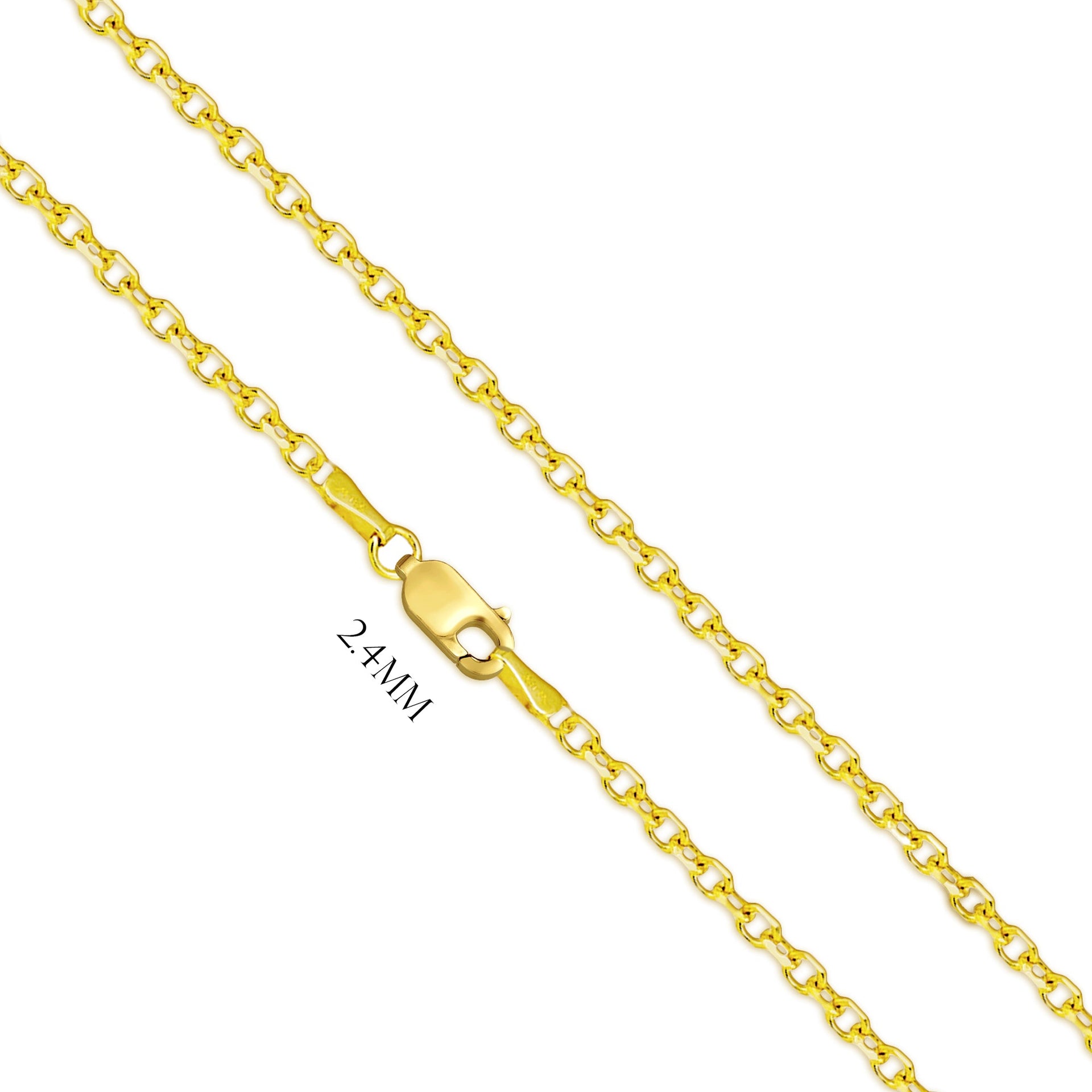 Solid 14K Yellow Gold Diamond Cut Cable Chain Necklace, Sizes 1.5mm to 3.0mm - US Jewels