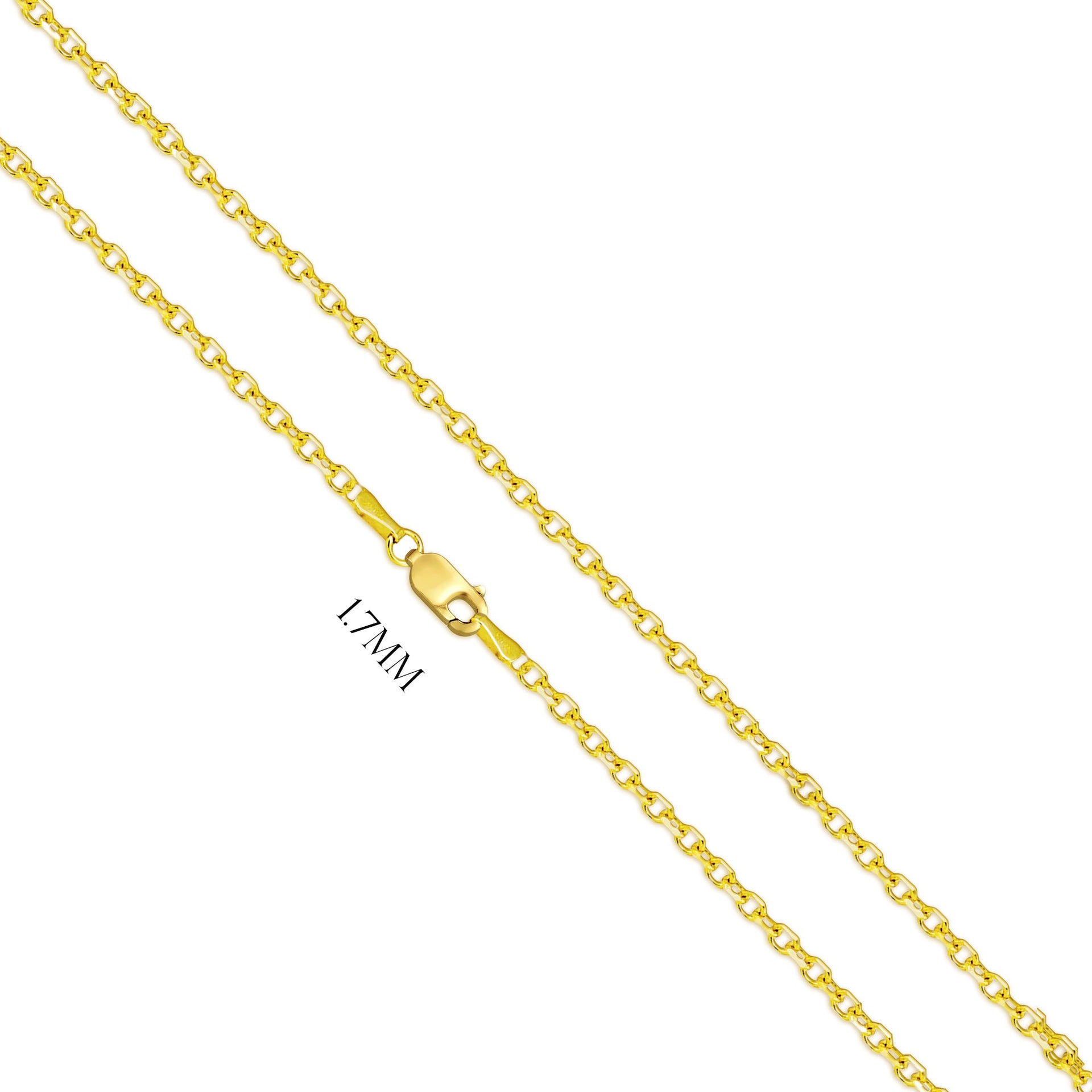 Solid 14K Yellow Gold Diamond Cut Cable Chain Necklace, Sizes 1.5mm to 3.0mm - US Jewels