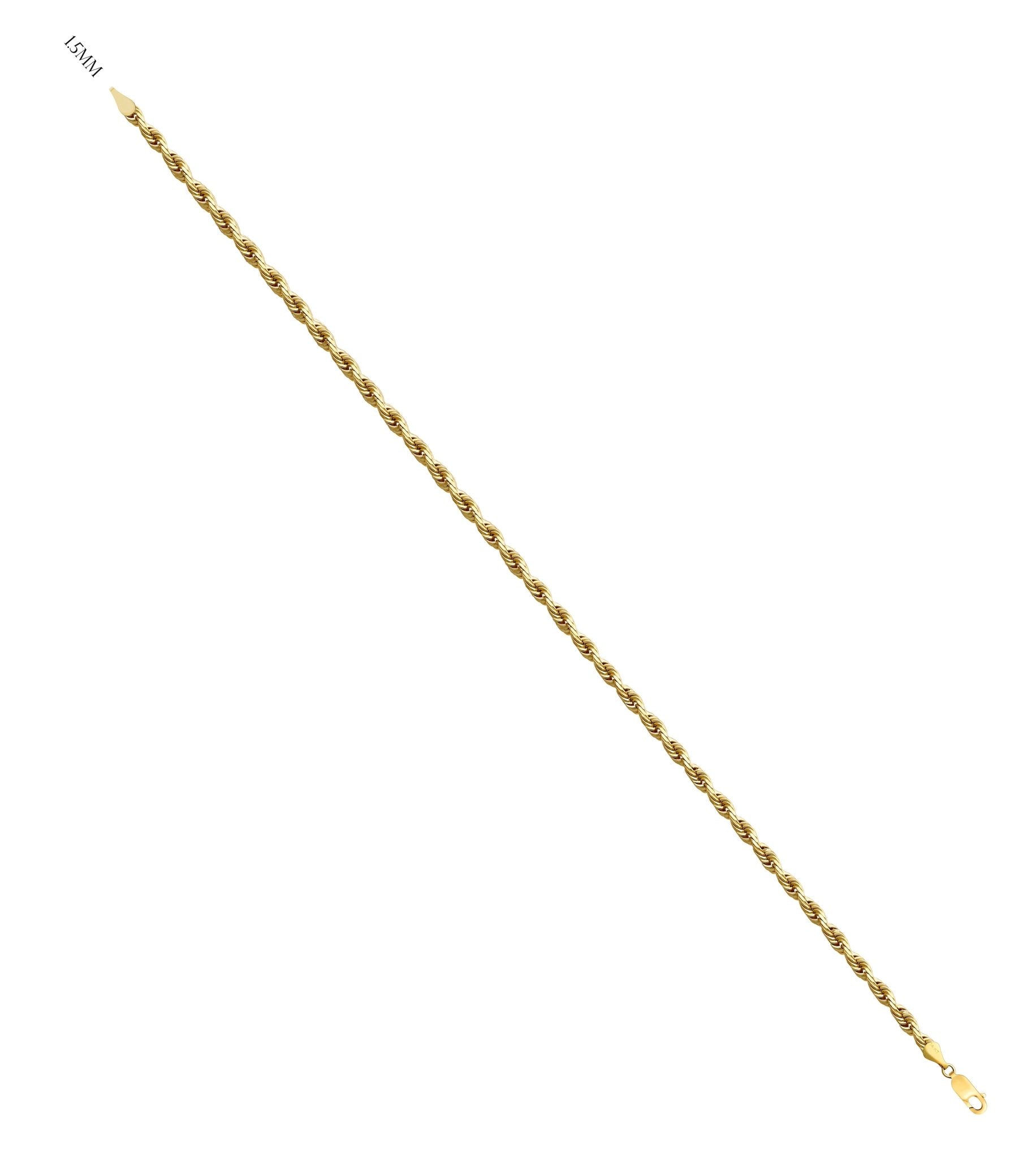 Solid 14K Yellow Gold Diamond Cut Rope Chain Bracelet - US Jewels