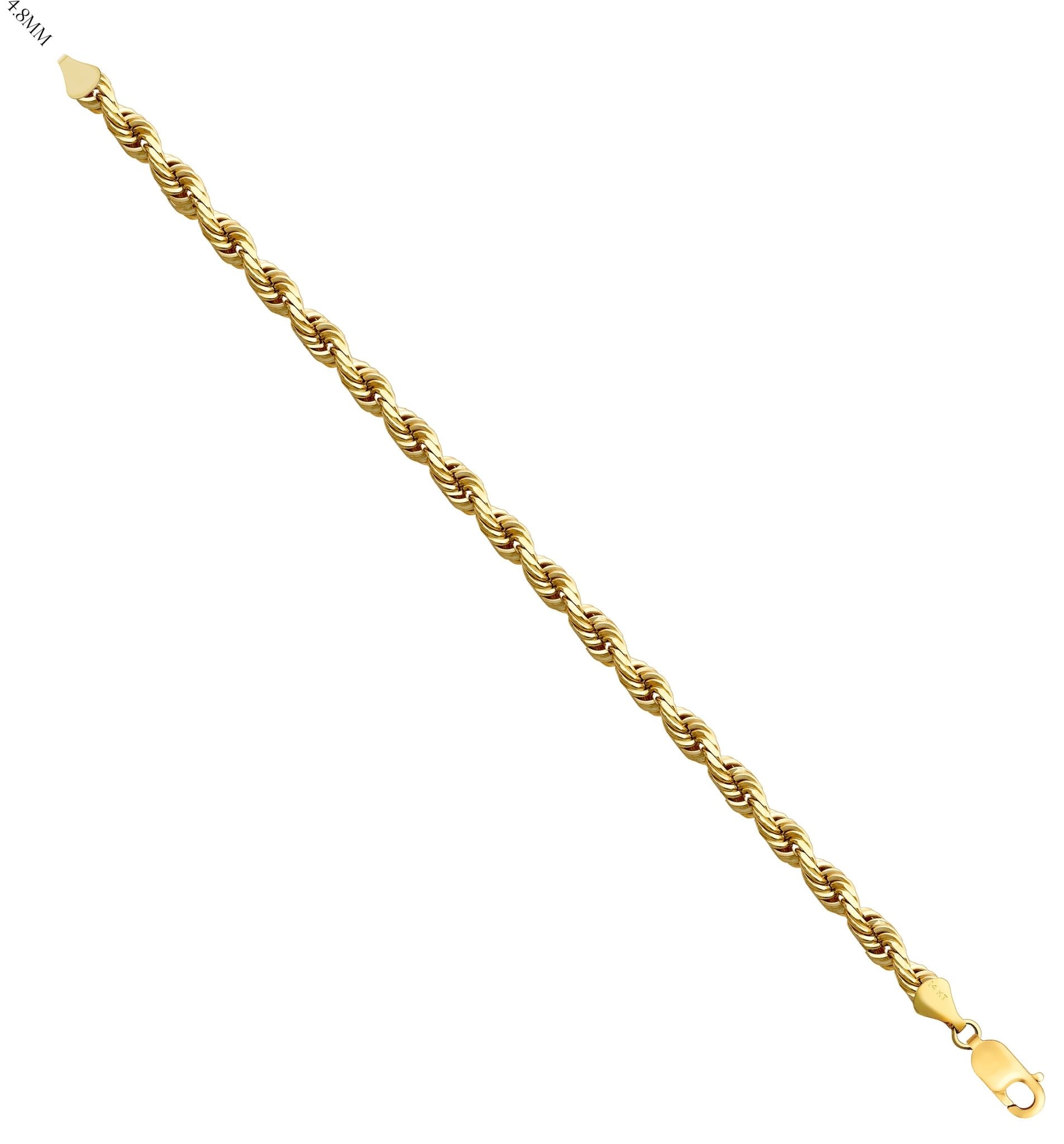 Solid 14K Yellow Gold Diamond Cut Rope Chain Necklace, Sizes 1.0mm - 8.0mm - US Jewels