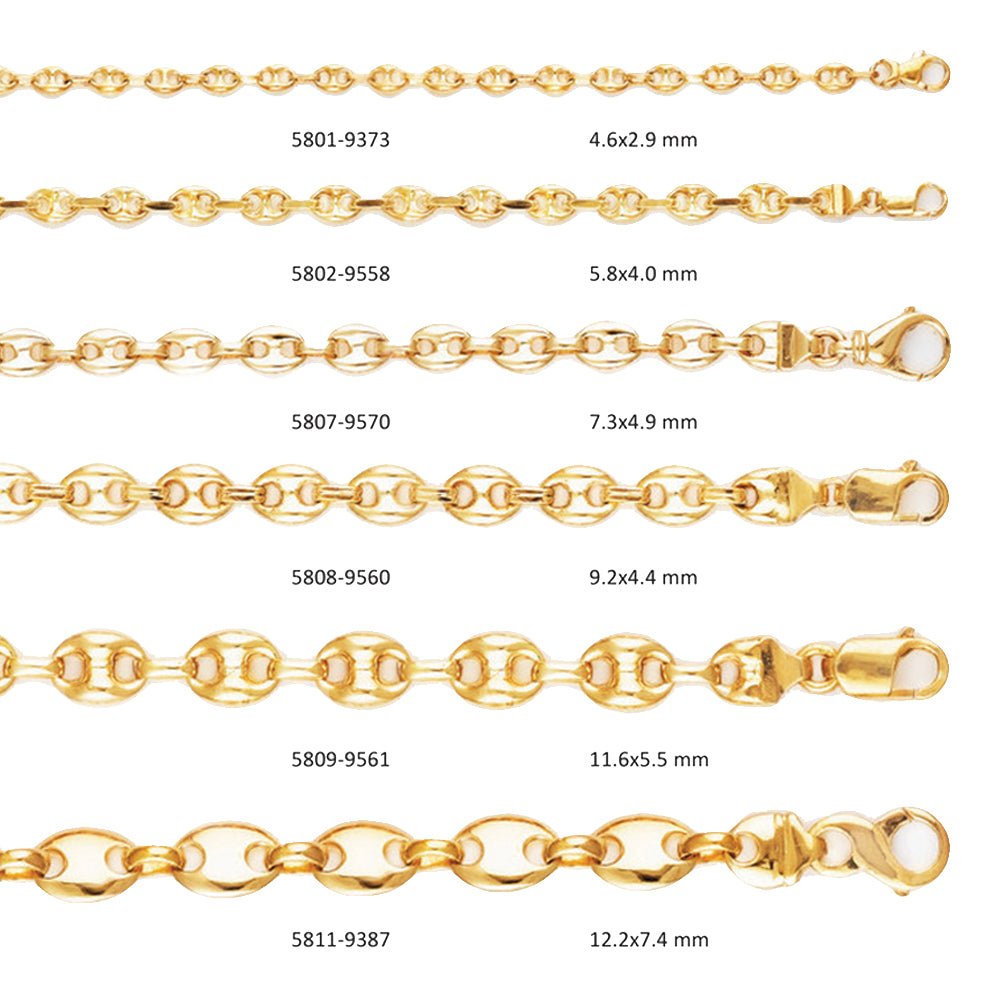 Solid 14K Yellow Gold Handmade Gucci Link Chain Necklace, Sizes 4.6mm - 12.2mm - US Jewels