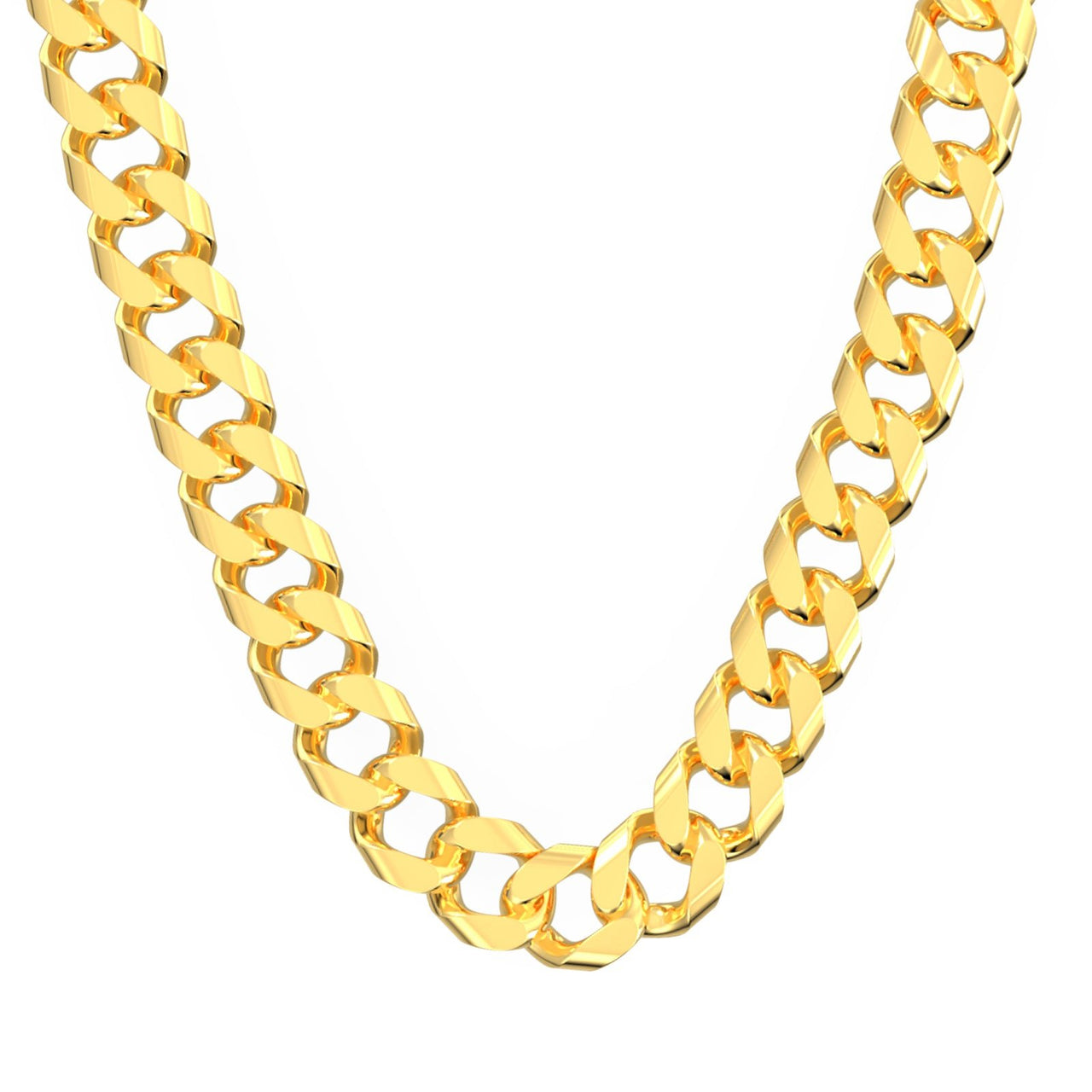 Solid 14K Yellow Gold Handmade Half Round Curb Chain Necklace, Sizes 6.6mm - 19.6mm - US Jewels
