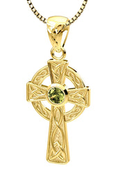 Solid 14k Yellow Gold Irish Celtic Knot Cross Pendant Necklace - US Jewels