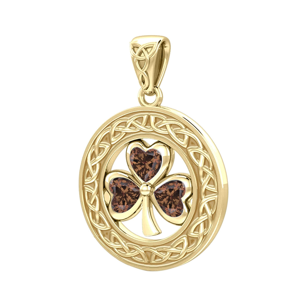 Solid 14k Yellow Gold Irish Shamrock Clover Birthstone Pendant Necklace - US Jewels