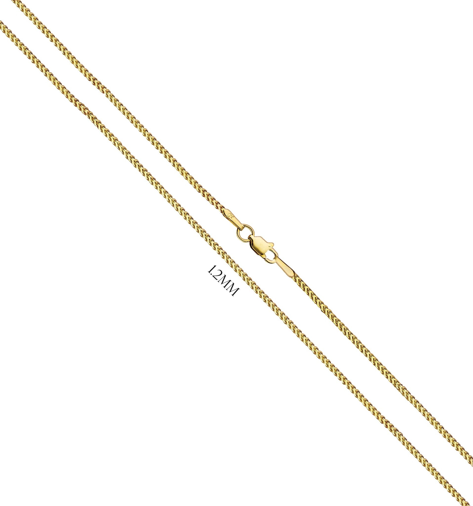 Solid 14K Yellow Gold Italian Designed Franco Chain Necklace, 1.2mm & 1.5mm - US Jewels