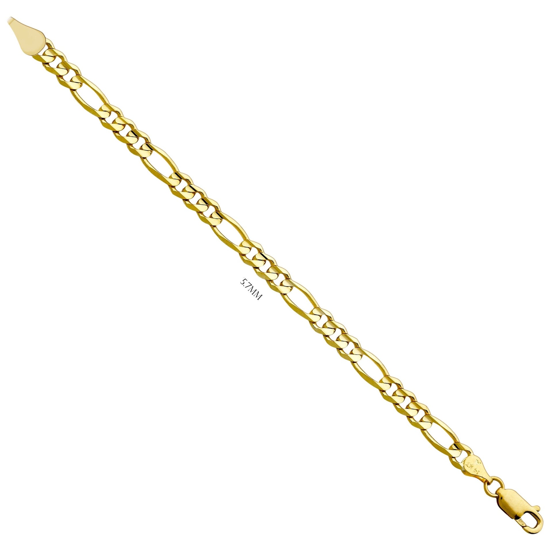 Solid 14K Yellow Gold Prime Link Figaro Chain Necklace, Sizes 2.2mm - 9.0mm - US Jewels