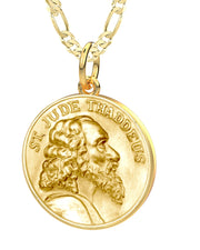 Solid 14K Yellow Gold Saint Jude Thaddeus Medal Round Pendant Necklace, 25mm - US Jewels
