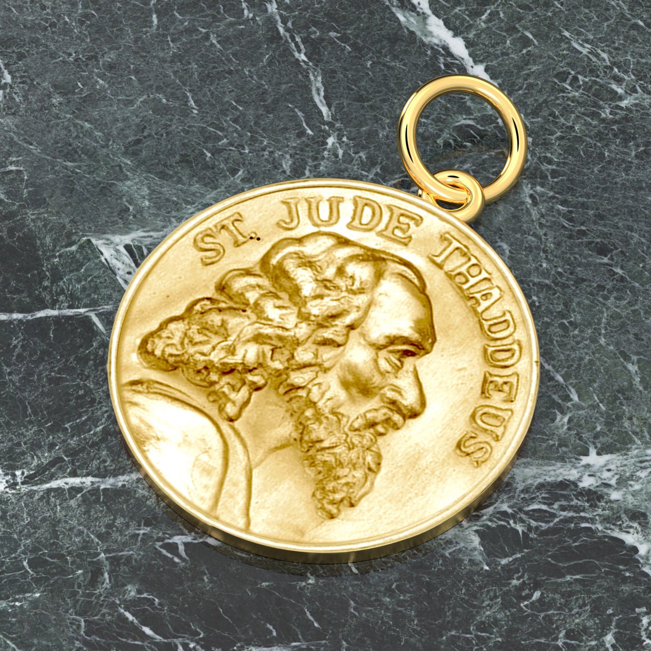 14k Yellow Gold and Satin Hollow Spanish St. Jude Thaddeus Medal Pendant 