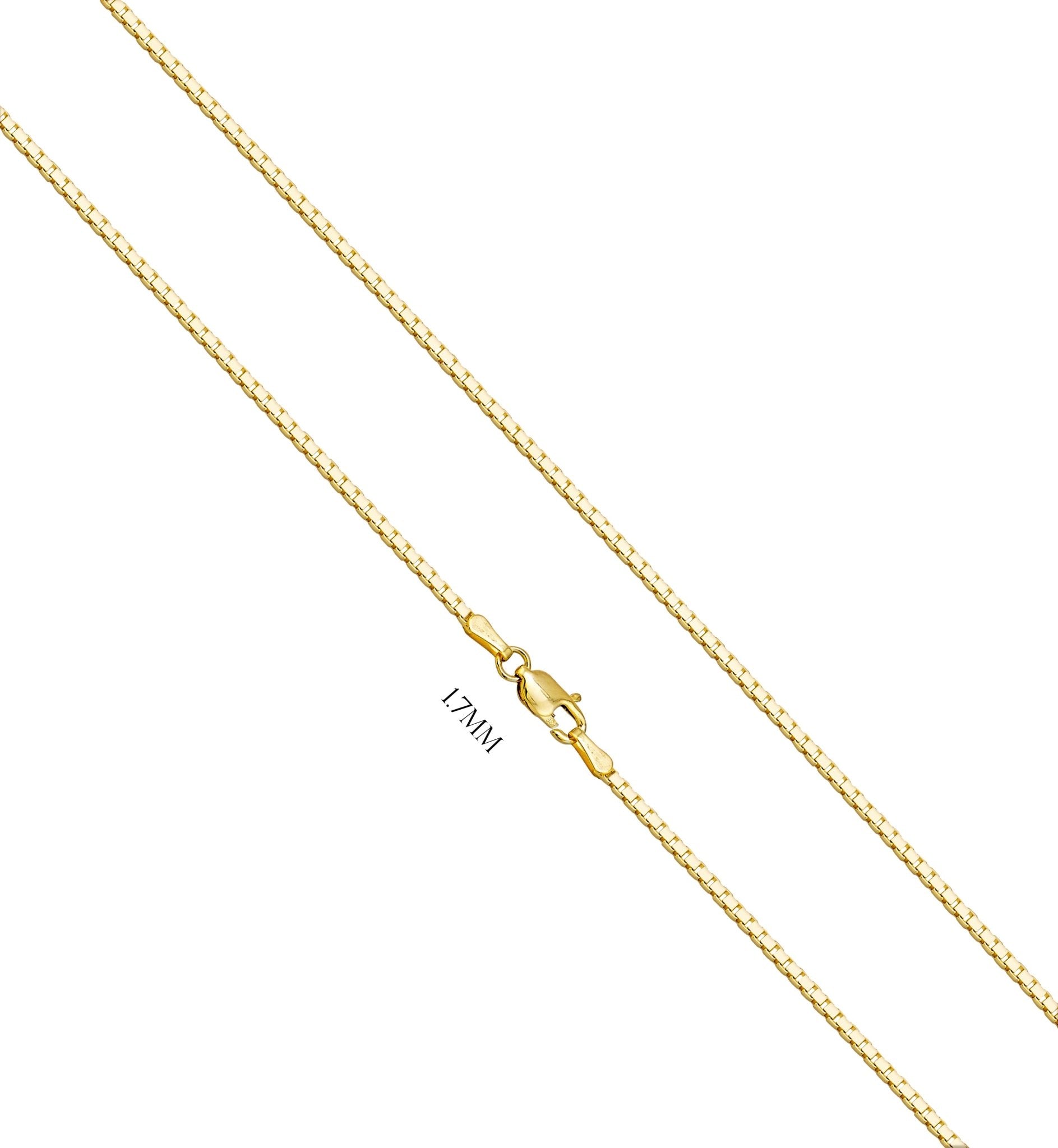 Solid 14K Yellow Gold Square Box Chain Necklace, Sizes 1.1mm, 1.5mm & 1.7mm - US Jewels