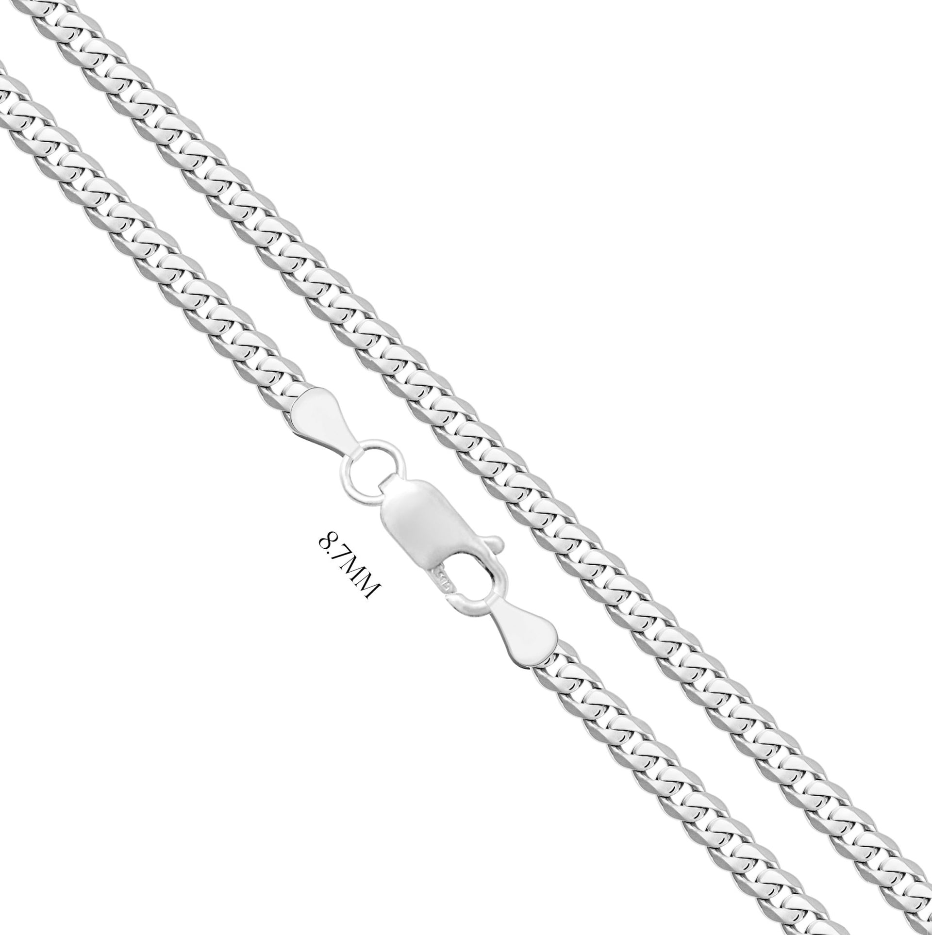 Solid 925 Sterling Silver Curb Chain Bracelet, Sizes 2.2mm - 9.5mm