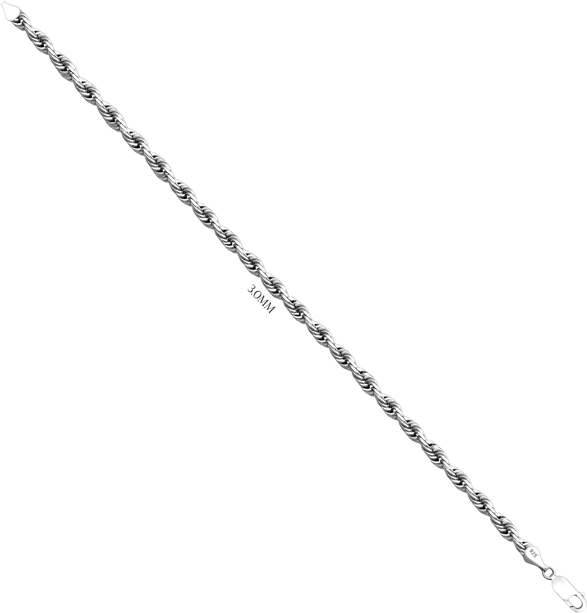 Solid 925 Sterling Silver Diamond Cut Rope Chain Necklace, Sizes 1.8mm - 5.2mm - US Jewels