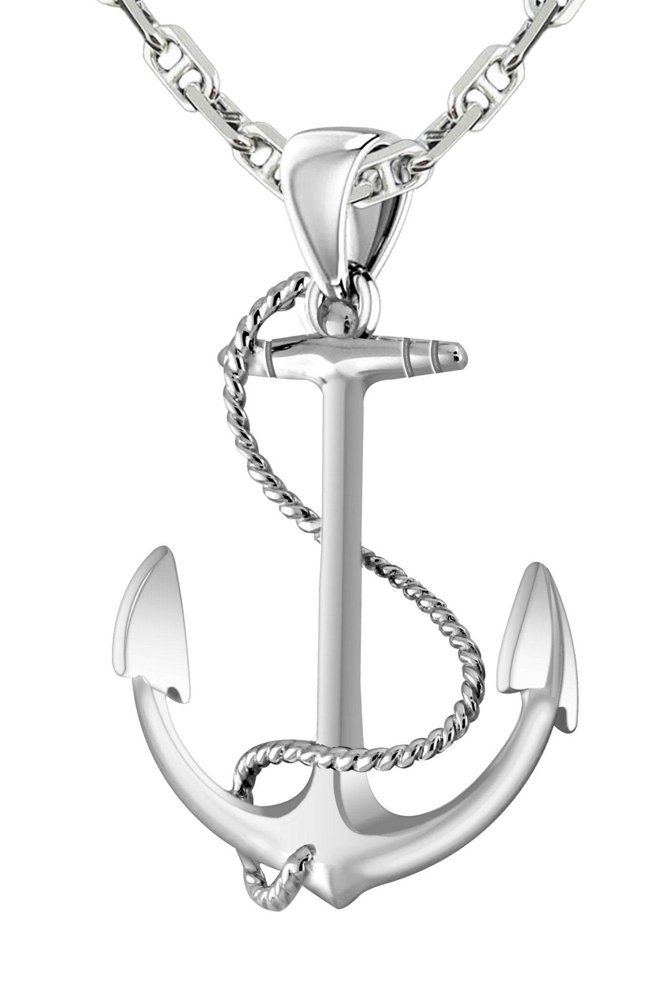 Anchor Pendant Necklace Rope Necklace In Silver
