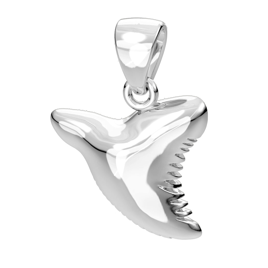 Solid 925 Sterling Silver Shark Tooth Aquatic Pendant Necklace, 18mm - US Jewels