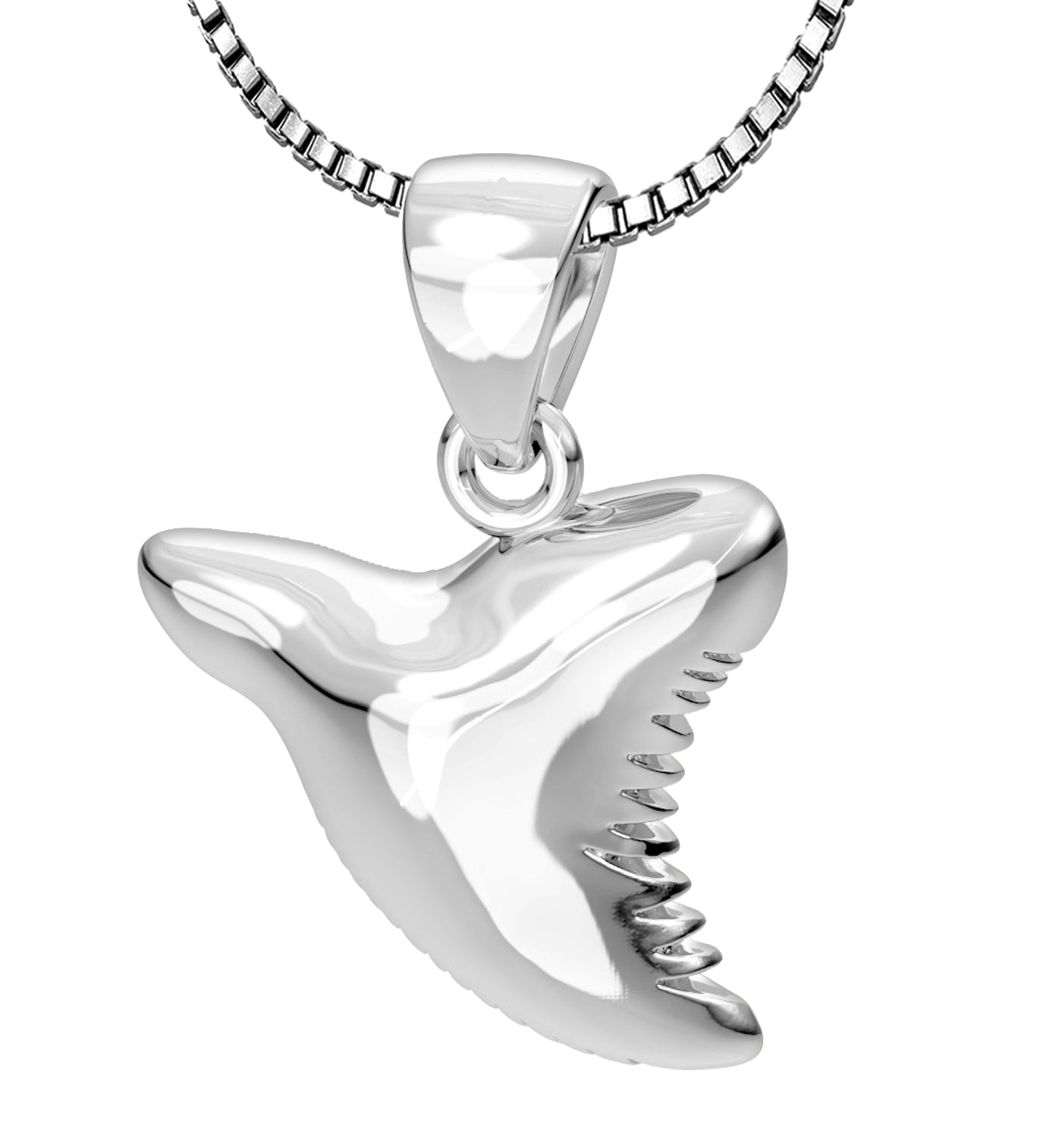 Solid 925 Sterling Silver Shark Tooth Aquatic Pendant Necklace, 18mm - US Jewels