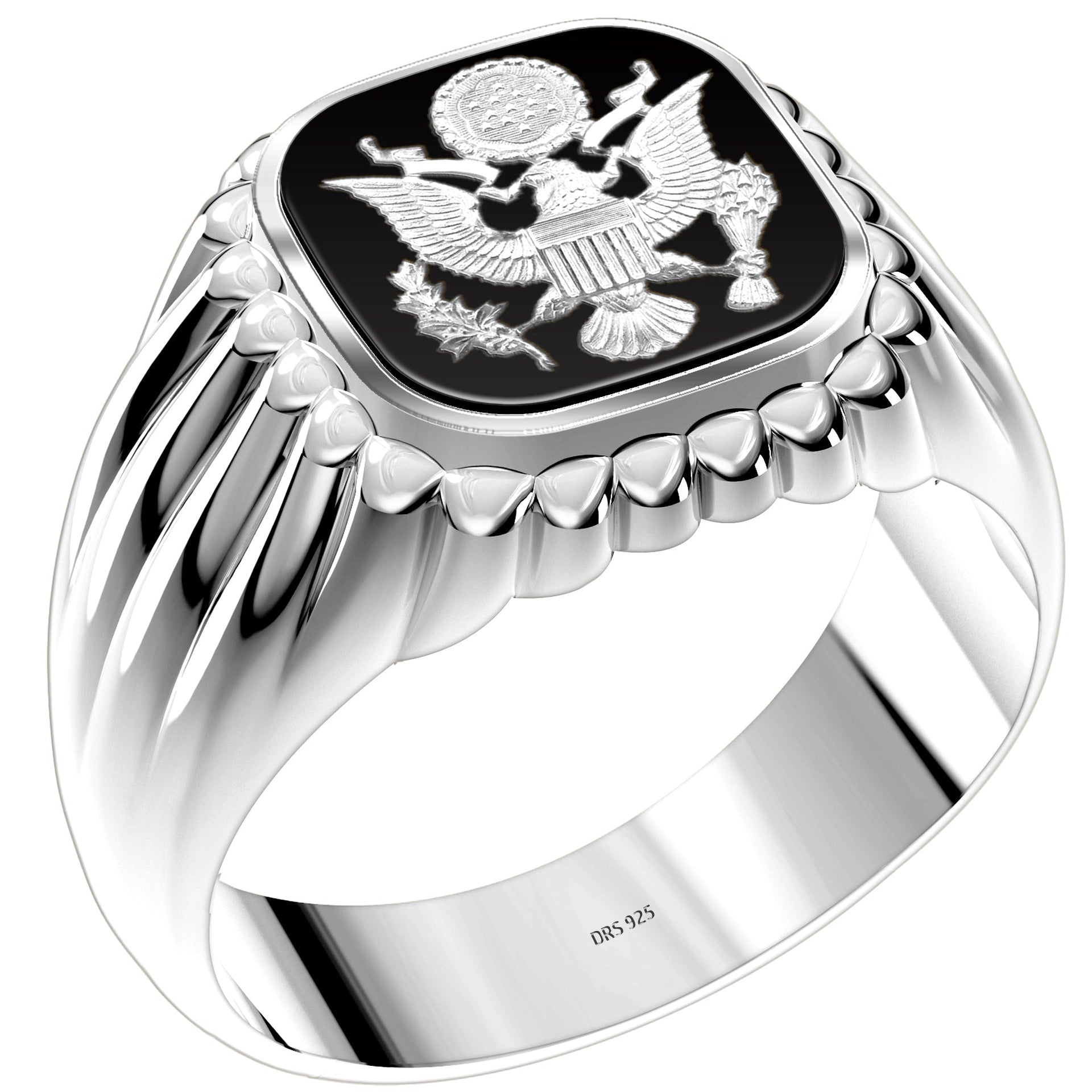 US Jewels Customizable Men's 10k or 14k Yellow And White Gold Solid Back US Army Military Ring - US Jewels