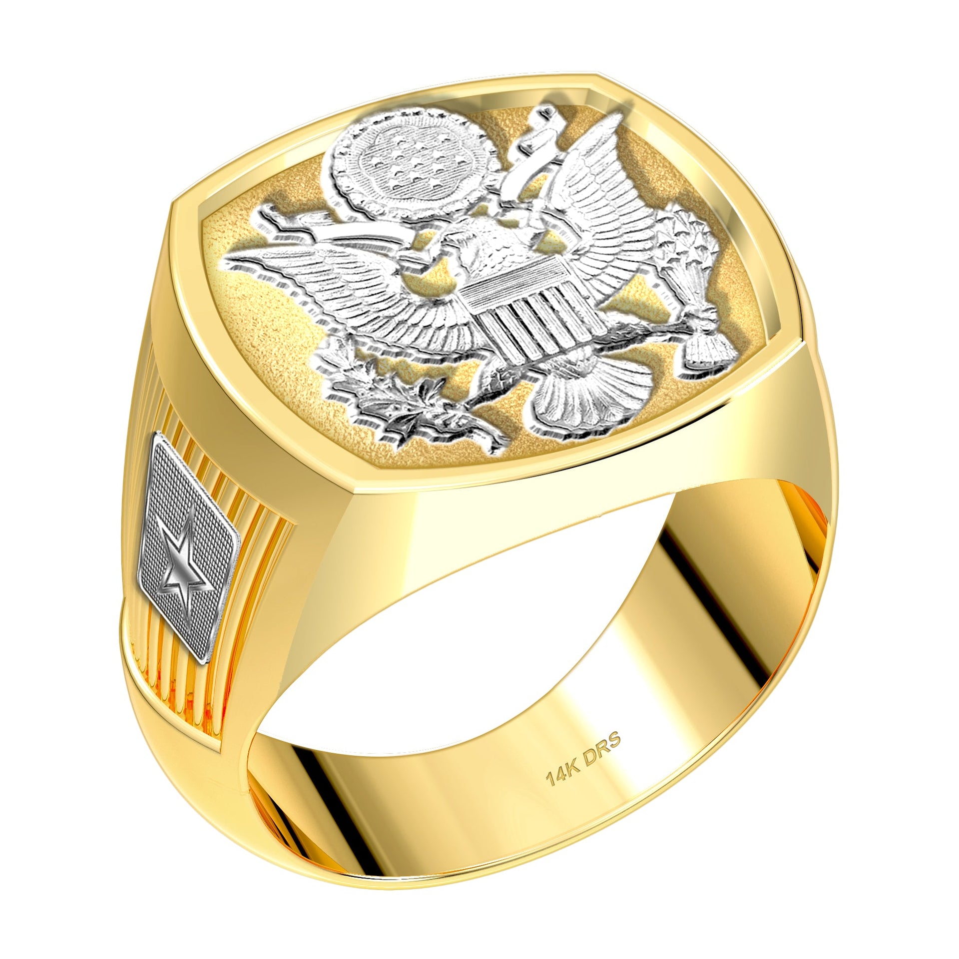 US Jewels Customizable Men's 10k or 14k Yellow Gold & White Gold Military Ring - US Jewels