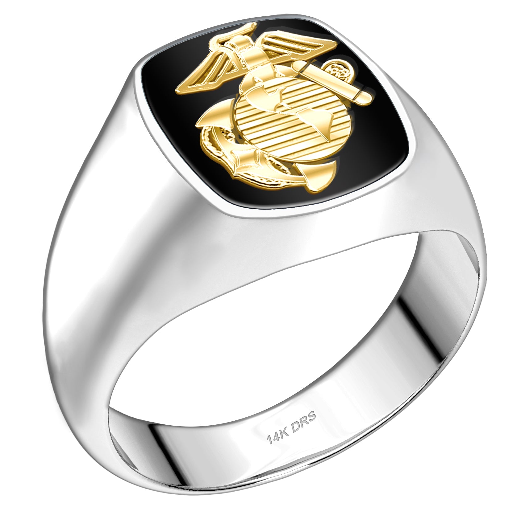 US Jewels Customizable Men's 925 Sterling Silver With 10k or 14k Yellow Gold US Military Rings - US Jewels