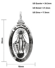 US Jewels Ladies Antique 925 Sterling Silver Large Miraculous Virgin Mary Pendant Necklace, 26mm - US Jewels