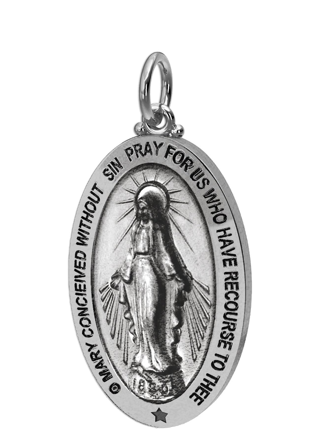 US Jewels Ladies Antique 925 Sterling Silver Large Miraculous Virgin Mary Pendant Necklace, 28mm - US Jewels