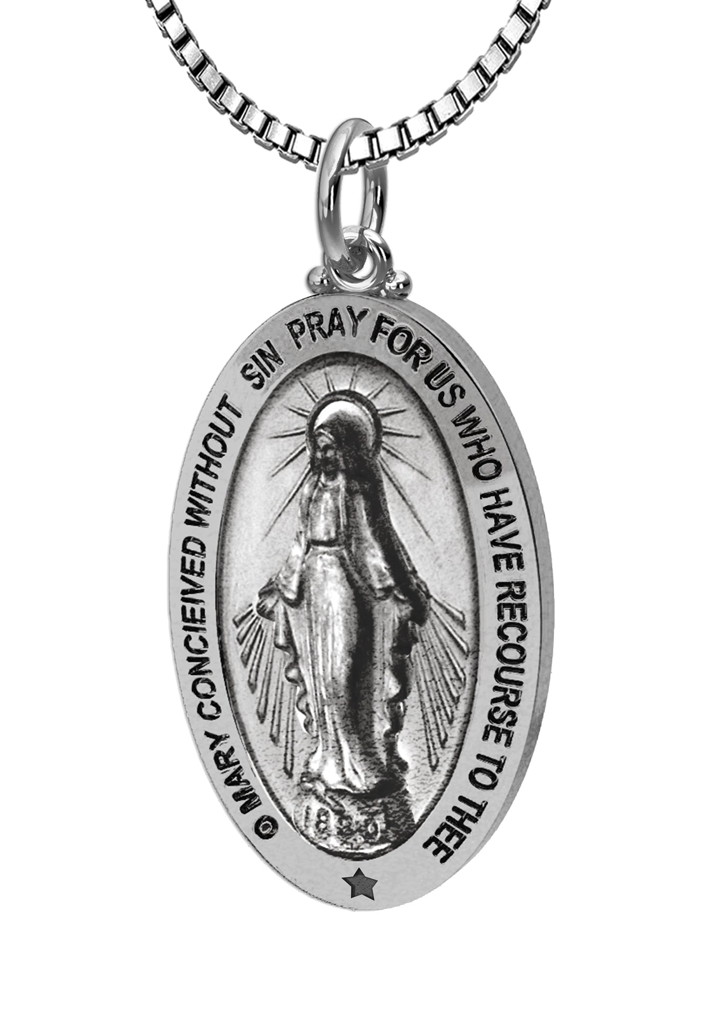 US Jewels Ladies Antique 925 Sterling Silver Miraculous Virgin Mary Pendant Necklace, 24mm - US Jewels
