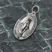 US Jewels Ladies Antique 925 Sterling Silver Miraculous Virgin Mary Pendant Necklace, 24mm - US Jewels