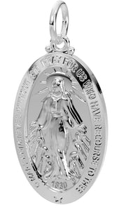 US Jewels Ladies Polished 925 Sterling Silver Large Miraculous Virgin Mary Pendant Necklace, 26mm - US Jewels