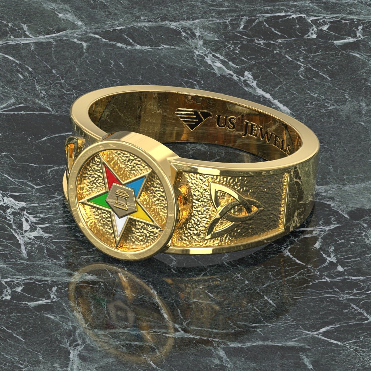 US Jewels Masonic Ladies 14k Yellow Gold 8mm Eastern Star Ring - US Jewels