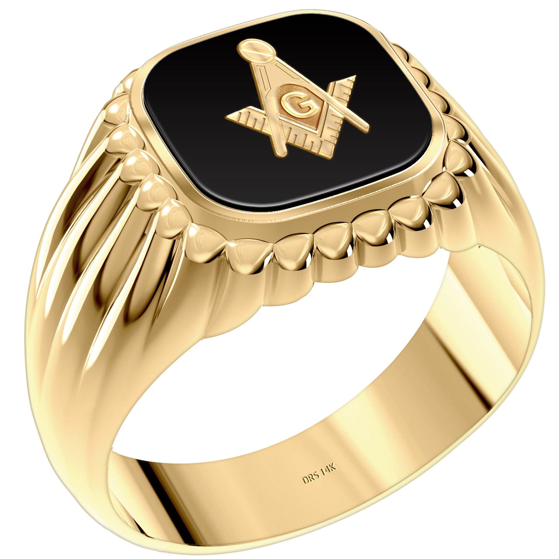 US Jewels Masonic Men's 14k or 10k Gold Solid Back Master Mason Ring - US Jewels