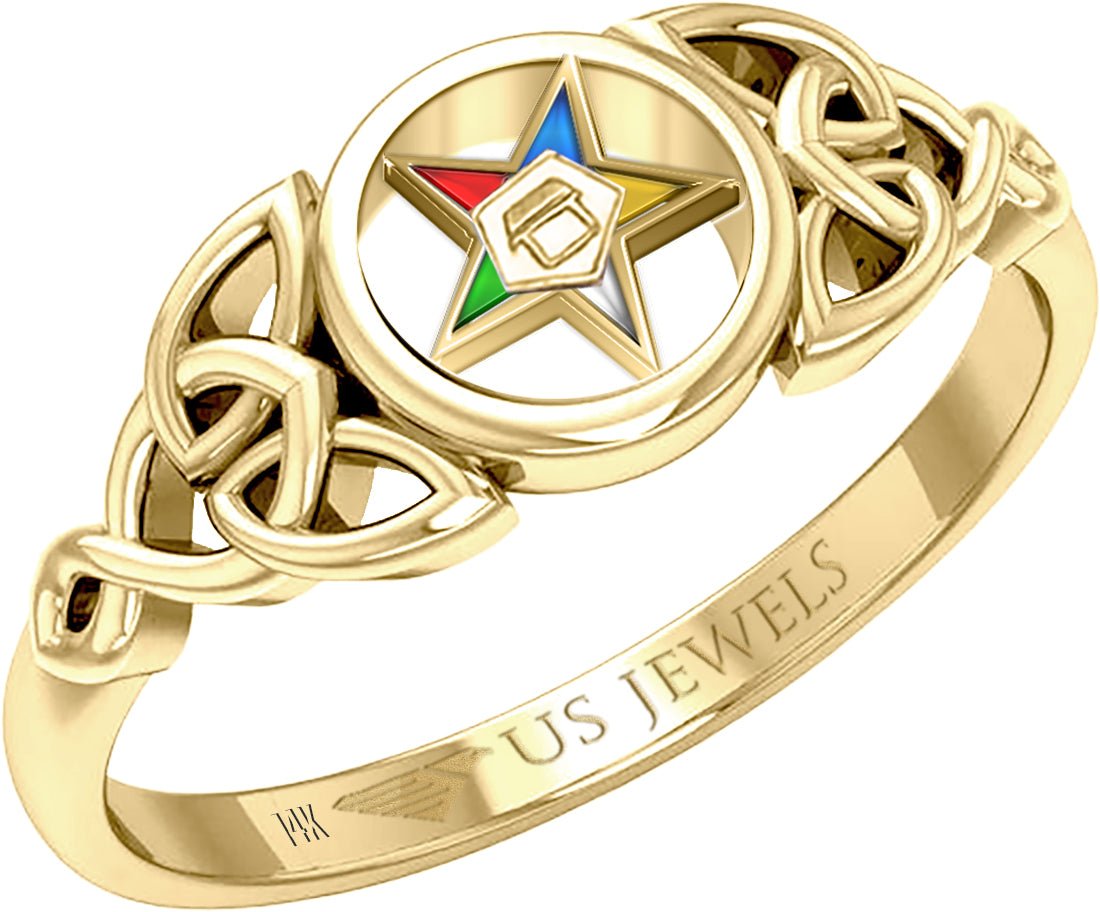 US Jewels Masonic Men's 14k Yellow Gold 9mm Eastern Star Ring - US Jewels