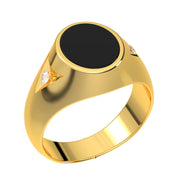 US Jewels Men's 14k or 10k Gold Black Genuine Onyx Solid Back Ring - US Jewels
