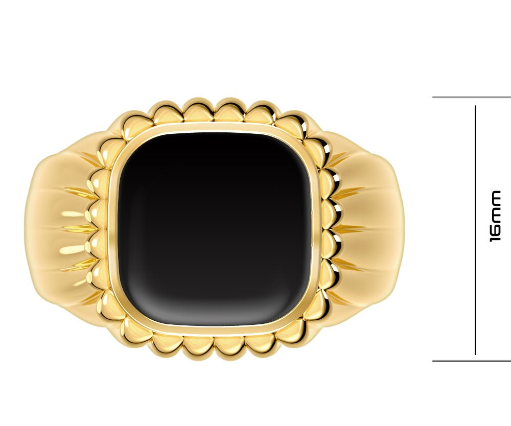 US Jewels Men's 14k or 10k Gold Black Genuine Onyx Solid Back Ring - US Jewels